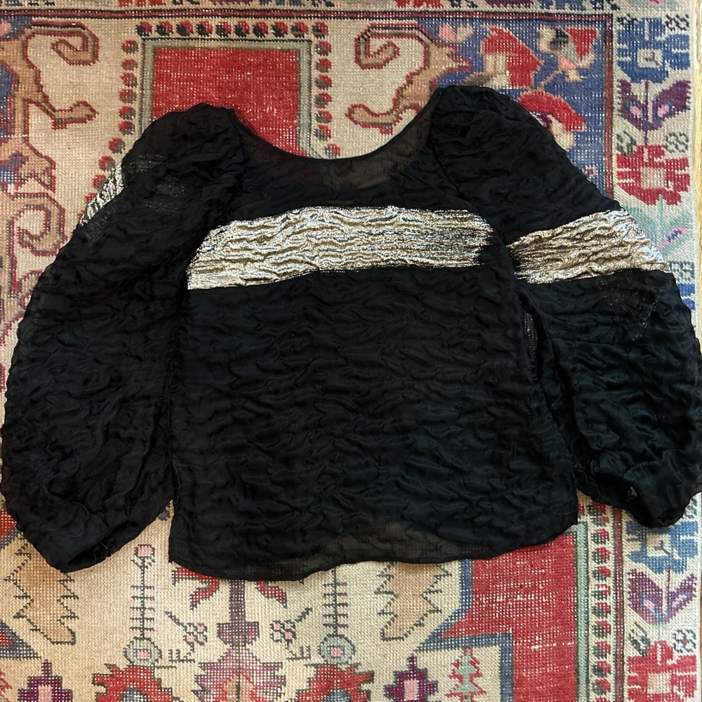 Rachel Comey Black and Gold Ruched Long Sleeve Blouse